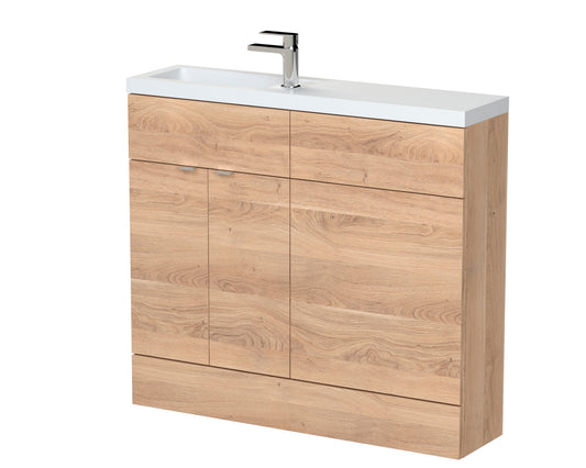 Hudson Reed Fusion 1000mm Bleached Oak Compact Combination Vanity & Toilet Unit With Soft Close Doors
