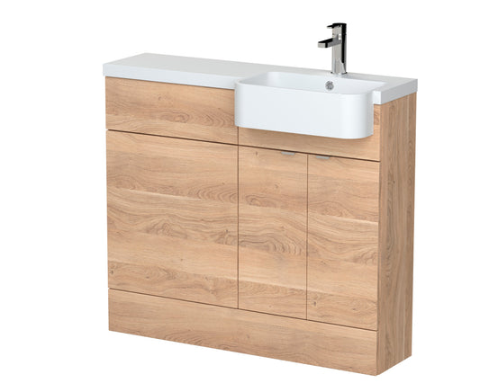 Hudson Reed Fusion 1000mm Bleached Oak Combination Unit & Right Hand Semi Recessed Basin With Soft Close Doors