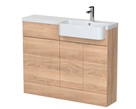 Hudson Reed Fusion 1100mm Bleached Oak Combination Unit with Right Hand Semi Recessed Basin