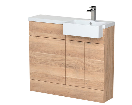 Hudson Reed Fusion 1000mm Bleached Oak Combination Unit with Right Hand Semi Recessed Basin & Soft Close