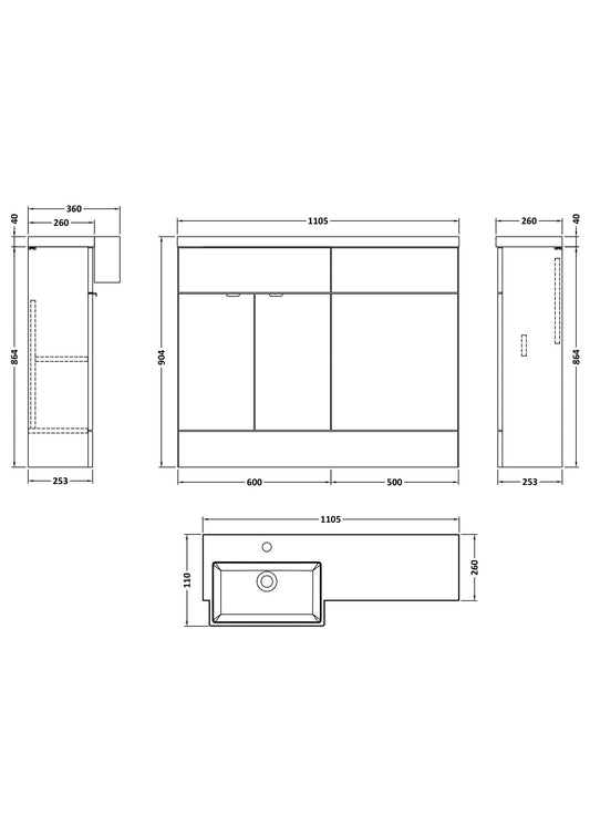 Hudson Reed Fusion 1100mm Bleached Oak Left Hand Semi Recessed Basin Combination Unit