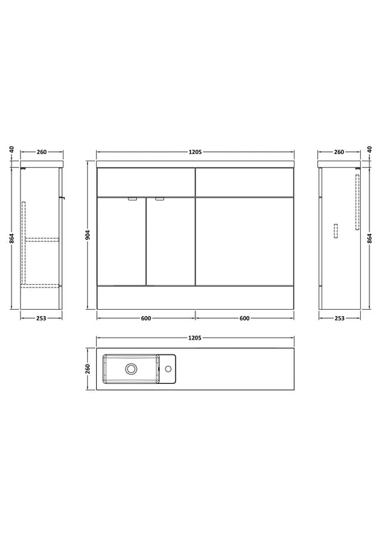 Hudson Reed Fusion 1200mm x 255mm Pebble Grey Combination Vanity Unit