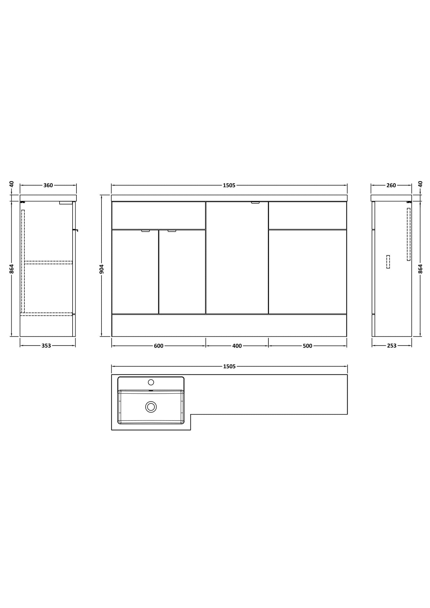 Hudson Reed Fusion 1500mm Left Hand Pebble Grey Combination Vanity Unit