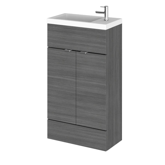 Hudson Reed Fusion 505mm Anthracite Woodgrain Floor Standing 2 Door Vanity Unit with Basin