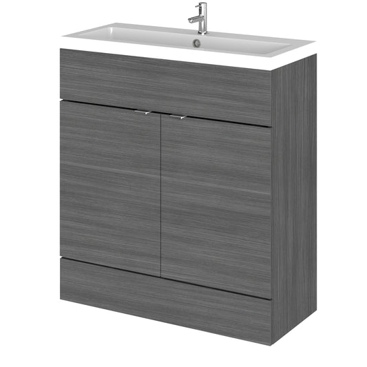 Hudson Reed Fusion 800mm Anthracite Woodgrain Floor Standing 2 Door Vanity Unit & Polymarble Basin