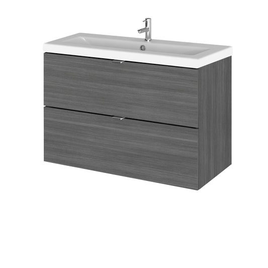 Hudson Reed Fusion 800mm Anthracite Woodgrain Wall Hung 2 Drawer Soft Close Vanity Unit & Basin