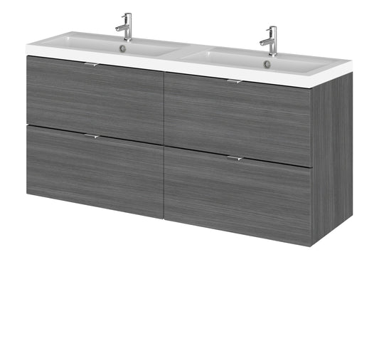 Hudson Reed Fusion 1200mm Wall Hung 4 Drawer Vanity Unit With Twin Polymarble Basin