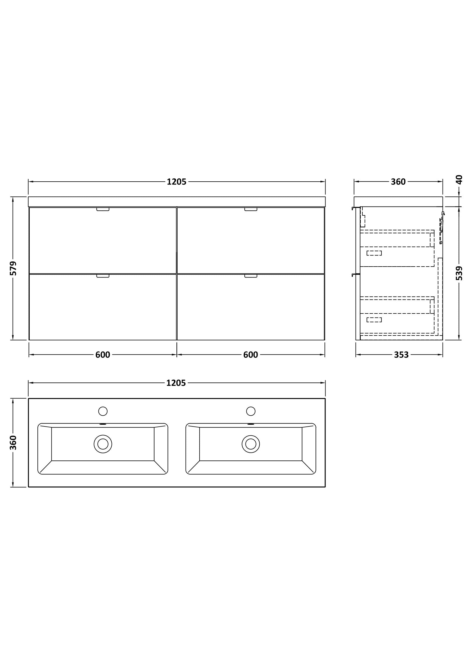 Hudson Reed Fusion 1200mm Anthracite Woodgrain Wall Hung 4 Drawer Vanity Unit with Double Basin