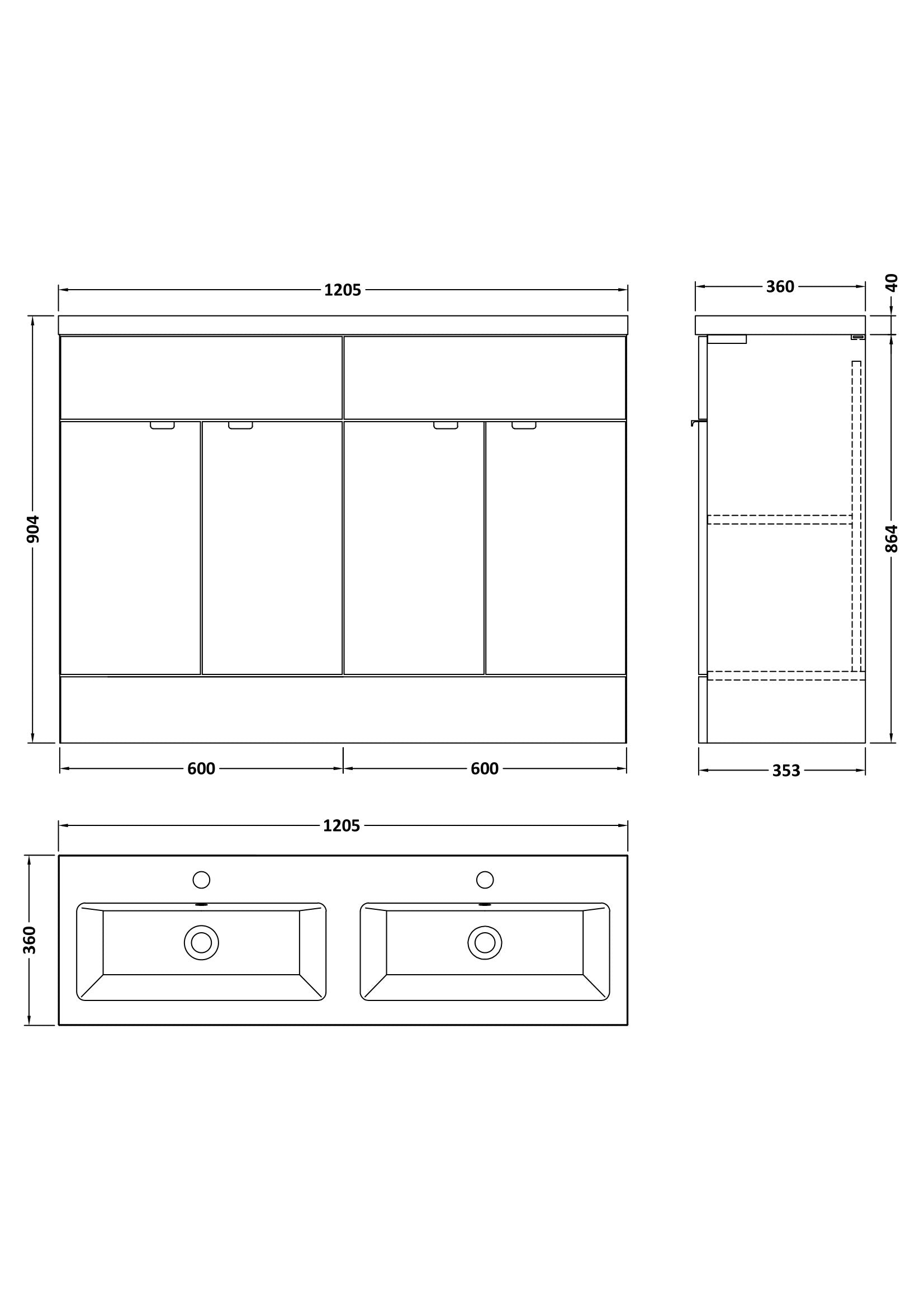 Hudson Reed Fusion 1200mm Floor Standing 4 Drawer Vanity Unit With Twin Ceramic Basin