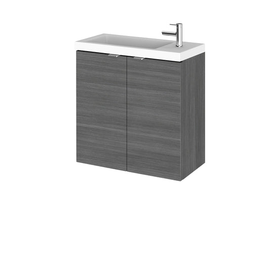 Hudson Reed Fusion Compact 500mm Anthracite Woodgrain Wall Hung 2 Door Vanity Unit & Polymarble Basin