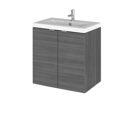 Hudson Reed Fusion 500mm Anthracite Woodgrain Wall Hung 2 Door Vanity Unit With Ceramic Basin