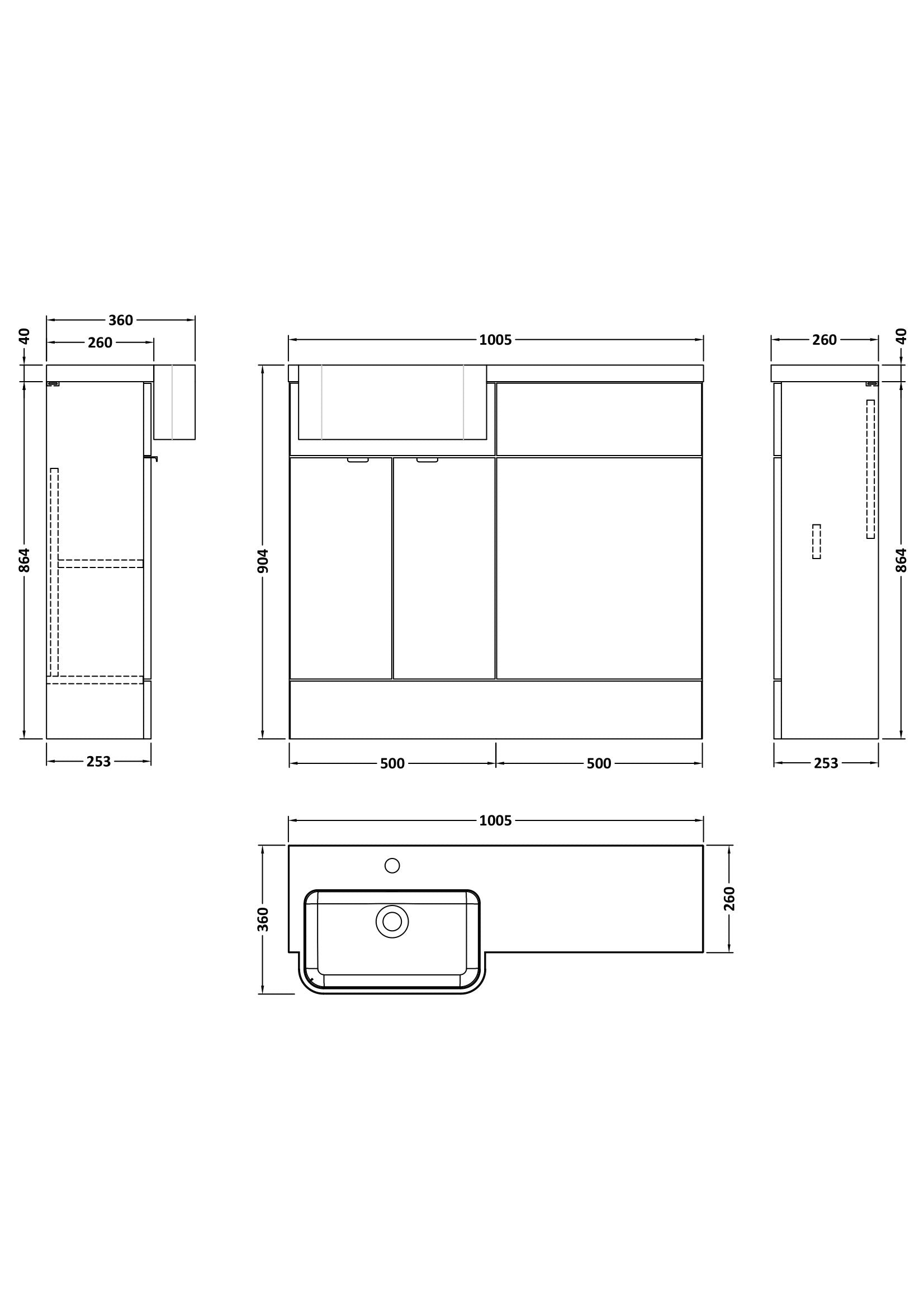 Fusion Floor Standing 2 Door Vanity Unit & WC with Left Hand Semi Recessed Basin Combination 1000mm