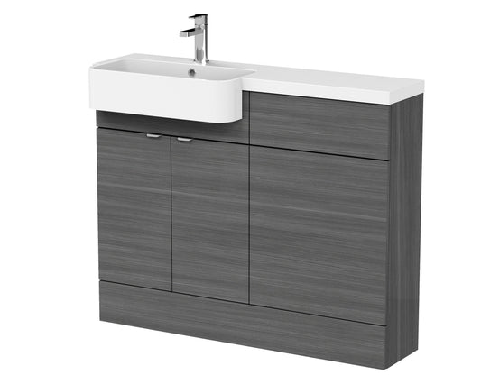 Hudson Reed Fusion 1100mm Anthracite Woodgrain Floor Standing Vanity & Toilet Unit with Semi Recessed Basin