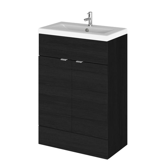 Hudson Reed Fusion 600mm Charcoal Black Floor Standing 2 Door Vanity Unit With Basin