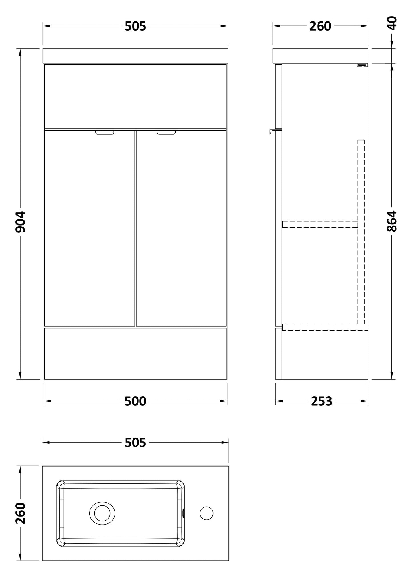 Hudson Reed Fusion Compact 500mm Floor Standing 2 Door Vanity Unit & Polymarble Basin