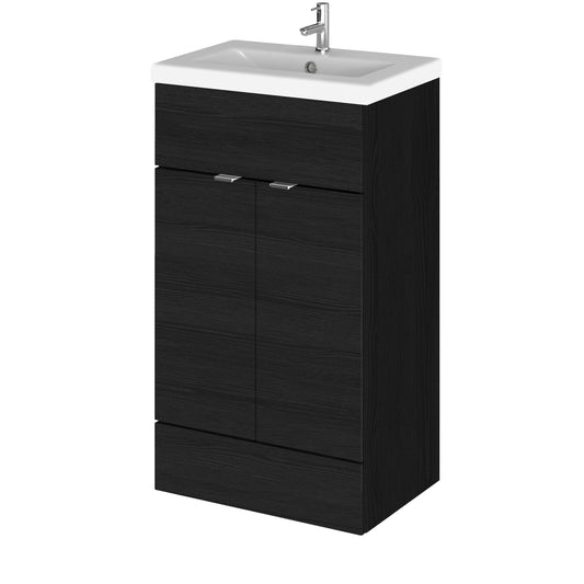 Hudson Reed Fusion 500mm Charcoal Black Floor Standing 2 Door Vanity Unit with Ceramic Basin