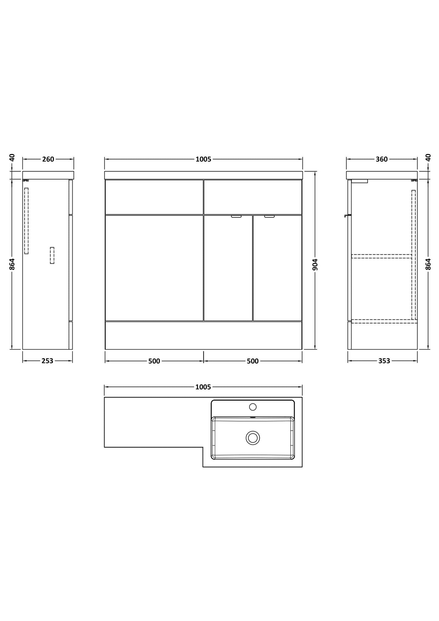 Hudson Reed Fusion 1000mm Floor Standing 2 Door Right Hand Vanity Basin & Toilet Combination Including Handles