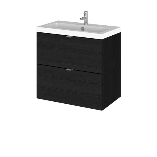 Hudson Reed Fusion 600mm Charcoal Black Wall Hung 2 Drawer Vanity Unit with Basin With Soft Close