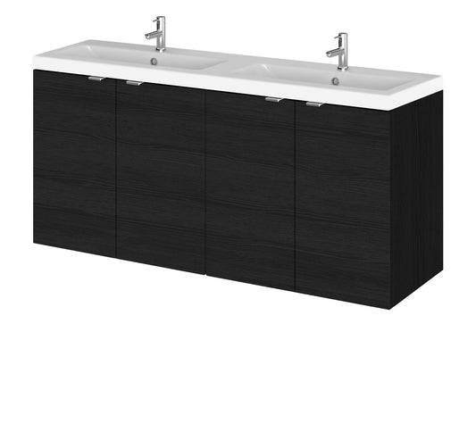 Hudson Reed Fusion 1200mm Charcoal Black Wall Hung 2 Door Vanity Unit & Twin Ceramic Basin