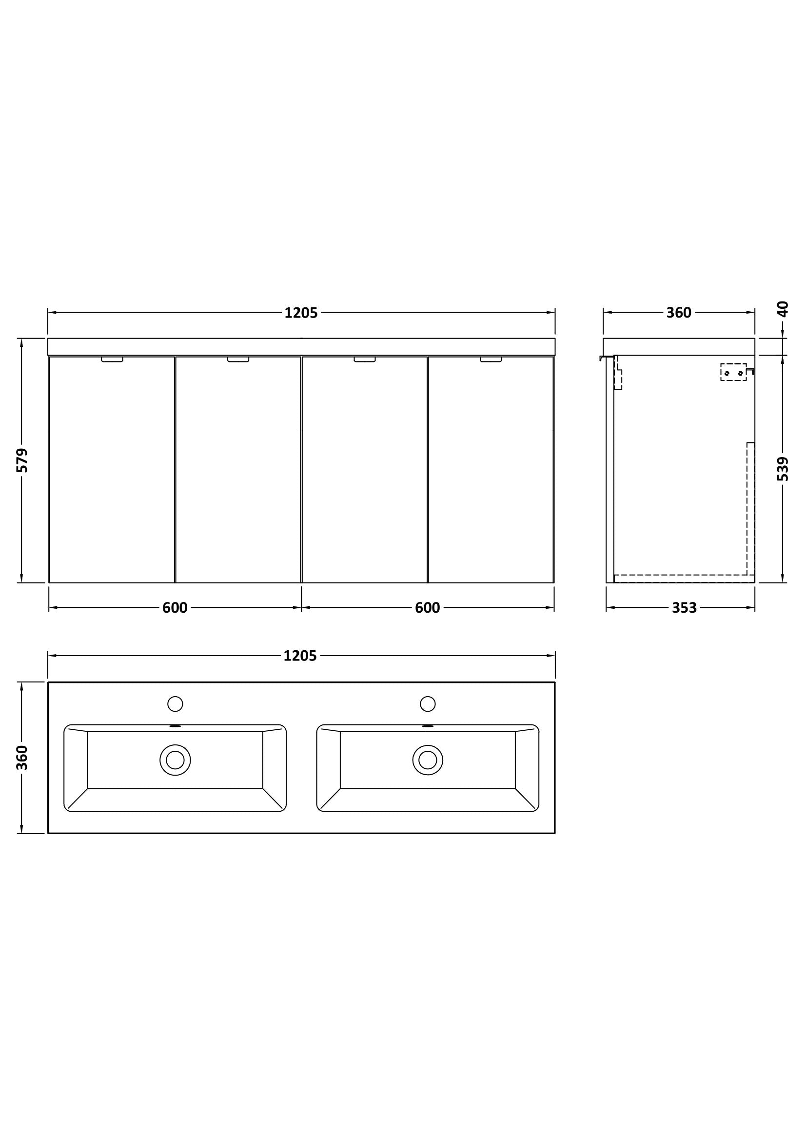Hudson Reed Fusion 1200mm Charcoal Black Wall Hung 2 Door Vanity Unit & Twin Ceramic Basin