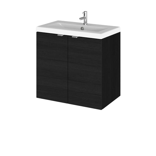 Hudson Reed Fusion 600mm Charcoal Black Wall Hung 2 Door Vanity Unit & Ceramic Basin
