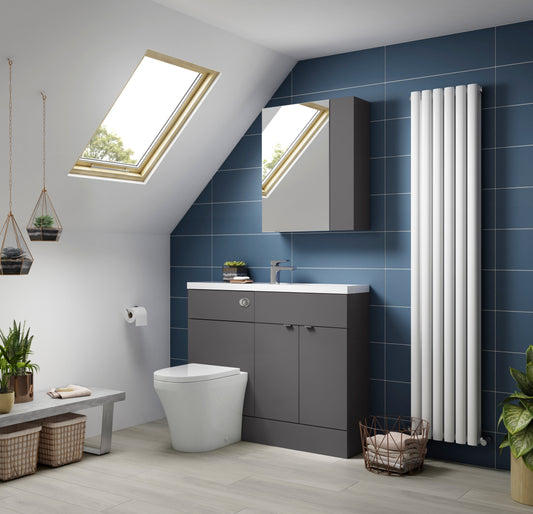 Hudson Reed Fusion 1200mm Gloss Grey 2 Door Compact Floor Standing Vanity Basin & Toilet Combination