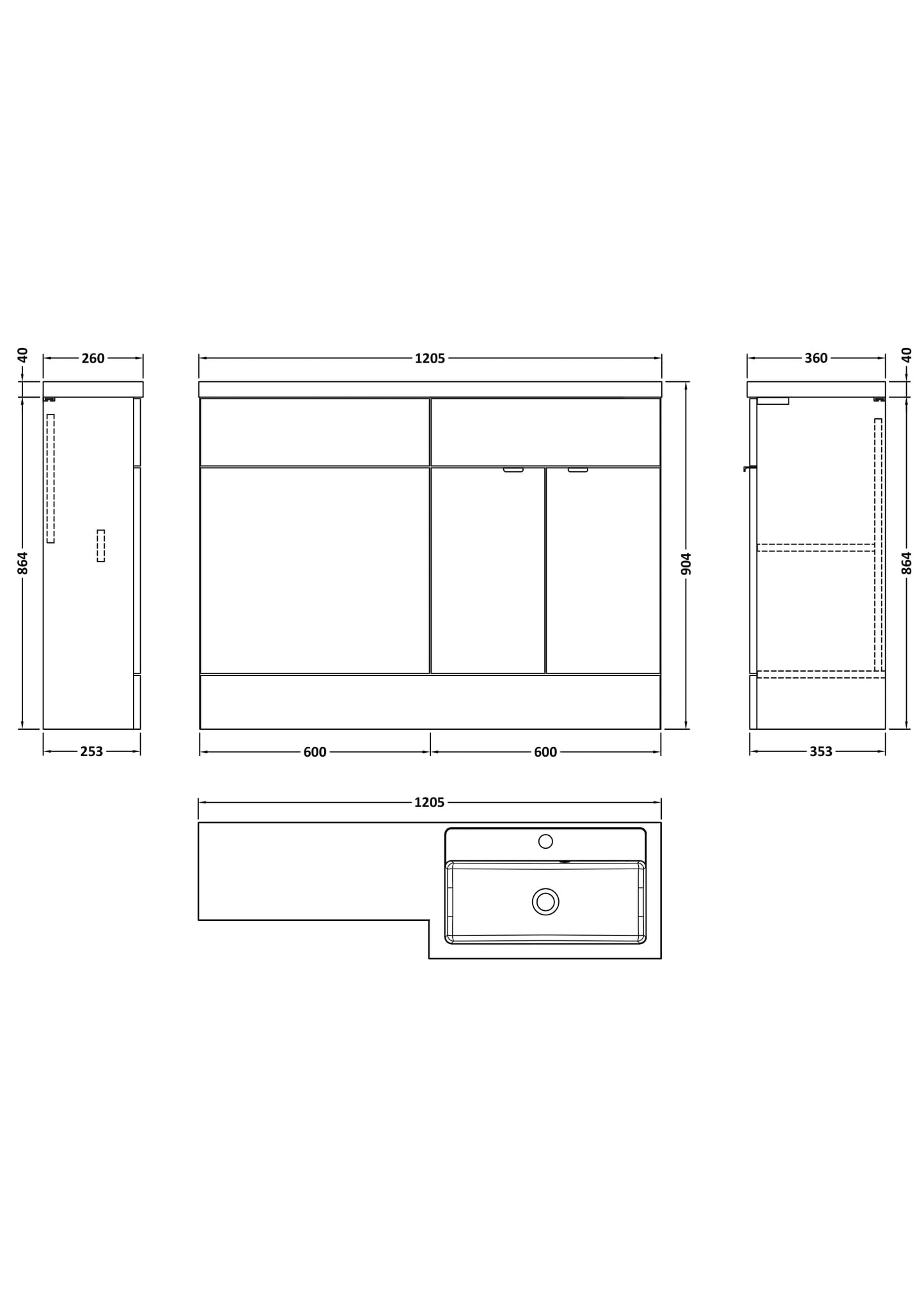 Hudson Reed Fusion 1200mm Gloss Grey Right Hand 2 Door Vanity Basin & Toilet Combination Unit
