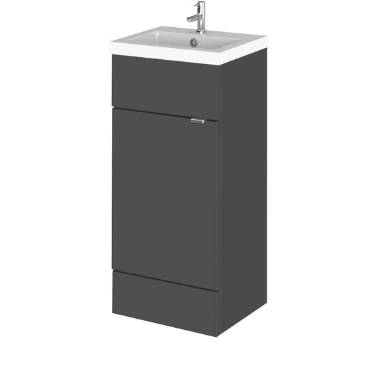 Hudson Reed Fusion 400mm Gloss Grey Floor Standing 1 Door Vanity Unit with Basin