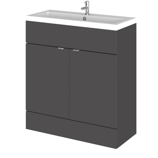 Hudson Reed Fusion 805mm Gloss Grey Floor Standing 2 Door Vanity Unit With Polymarble Basin