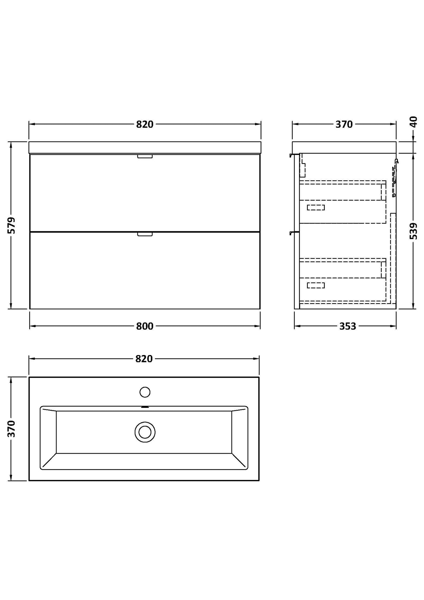 Hudson Reed Fusion 805mm Wall Hung 2 Drawer Vanity Unit & Ceramic Basin With Soft Close Drawers