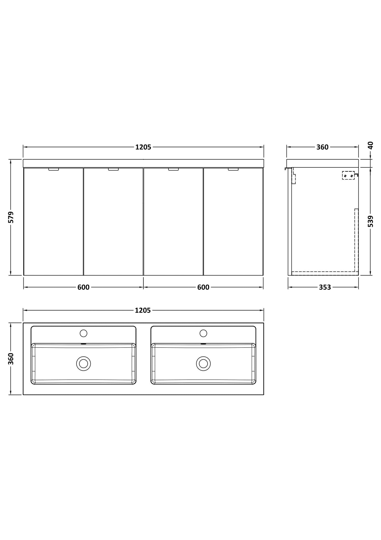 Hudson Reed Fusion 1200mm Gloss Grey Wall Hung 2 Door Vanity Unit & Twin Polymarble Basin