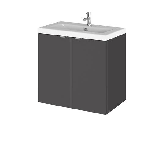 Hudson Reed Fusion 600mm Wall Hung 2 Door Vanity Unit & Ceramic Basin With Soft Close Doors