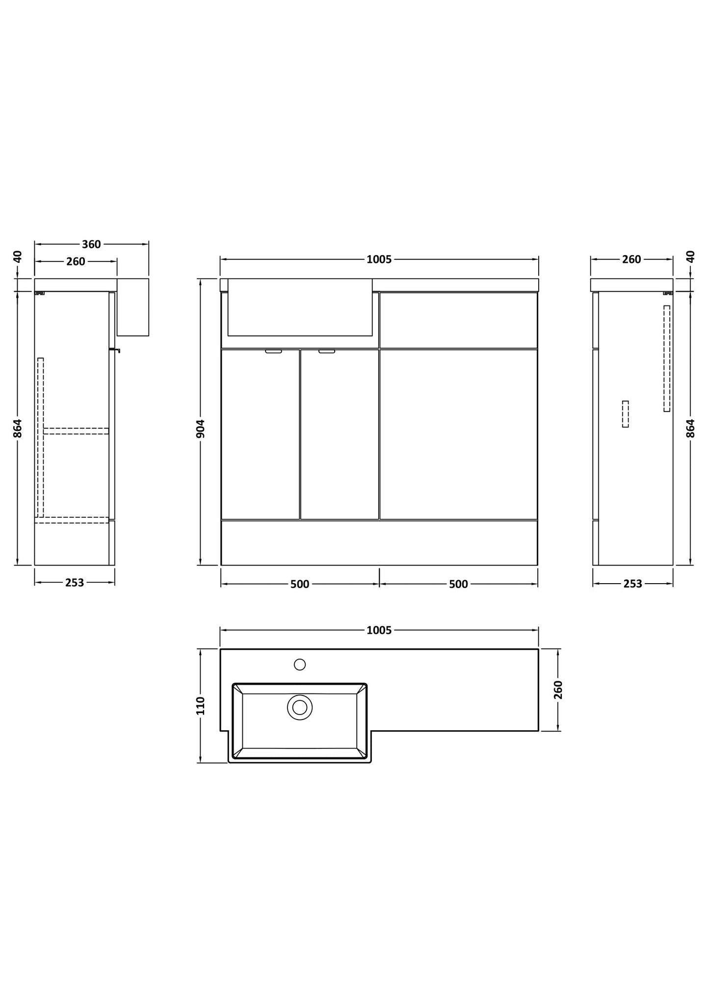 Hudson Reed Fusion 1005mm Gloss Grey 2 Door Floor Standing Left Hand Vanity Toilet Basin Unit