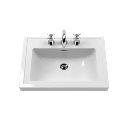 Hudson Reed Lille 600mm Coastal Grey Wall Hung Single Drawer Vanity Unit With 3 Tap Hole Basin