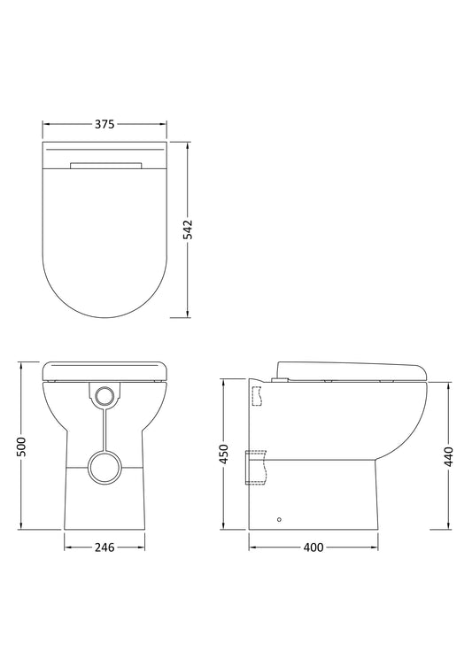 Hudson Reed Back To Wall Comfort Height Round Toilet Pan With Soft Close Seat