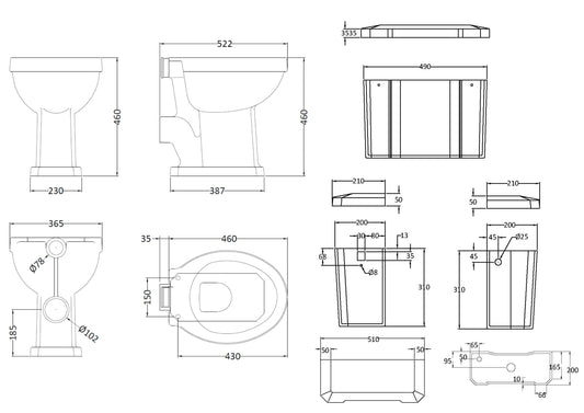 Hudson Reed Richmond Comfort Height High Level Toilet Including Cistern & Flush Pipe
