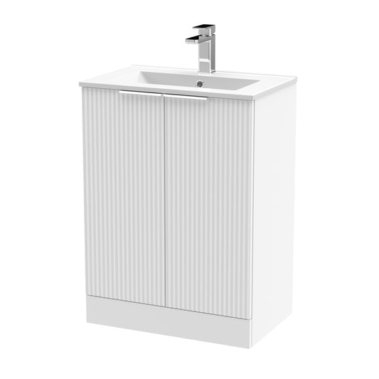 Hudson Reed Fluted 600mm Floor Standing 2-Door Vanity Unit With Basin