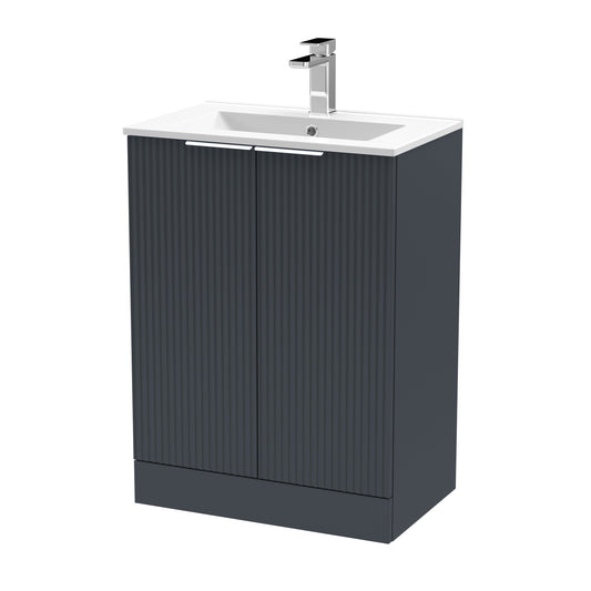 Hudson Reed Fluted 600mm Floor Standing 2-Door Vanity Unit With Basin