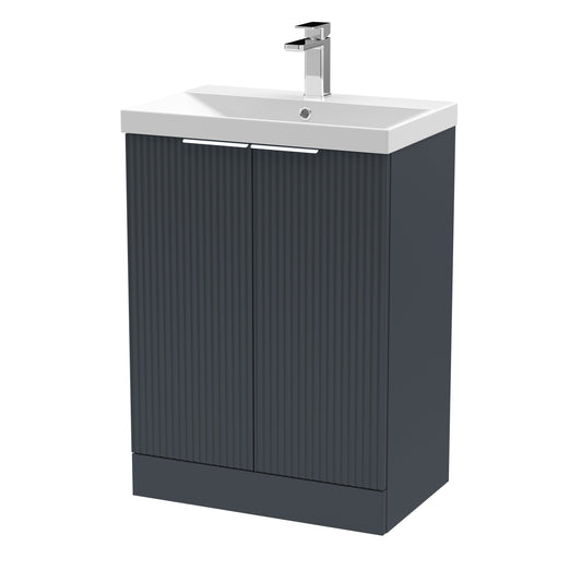 Hudson Reed Fluted 600mm Floor Standing 2-Door Vanity Unit Including Basin