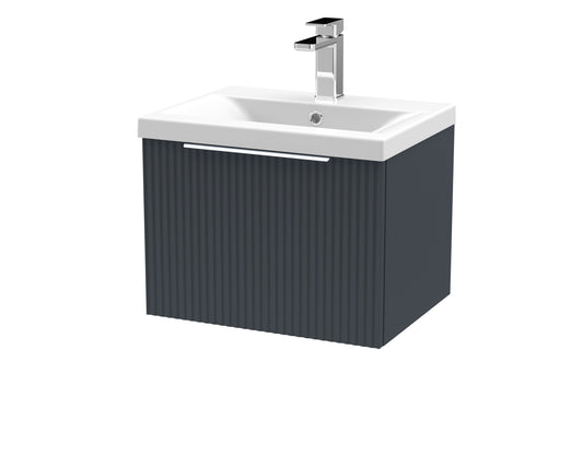 Hudson Reed Fluted 500mm Soft Black Wall Hung Single Drawer Vanity Unit with Basin