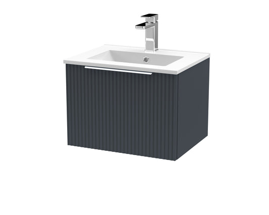 Hudson Reed Fluted 500mm Soft Black Wall Hung Single Drawer Vanity Unit With Basin