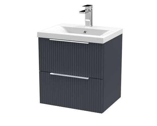 Hudson Reed Fluted 500mm Soft Black Wall Hung 2-Drawer Vanity Unit With Basin