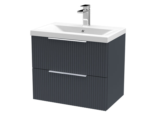 Hudson Reed Fluted 600mm Wall Hung 2-Drawer Vanity Unit Including Basin