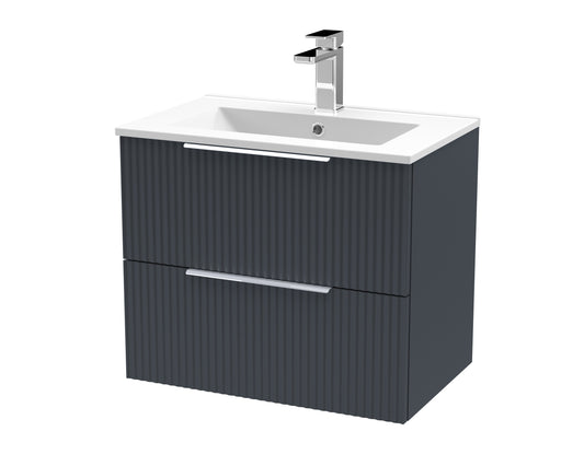 Hudson Reed Fluted 600mm Soft Black Wall Hung 2-Drawer Vanity Unit With Basin