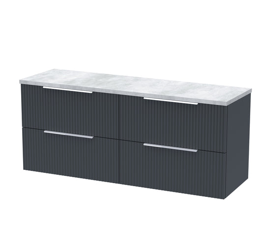 Hudson Reed Fluted 1200mm Wall Hung 4-Drawer Vanity Unit With Laminate Worktop