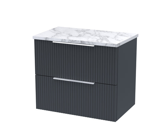 Hudson Reed Fluted 600mm Wall Hung 2-Drawer Vanity Unit With Laminate Worktop