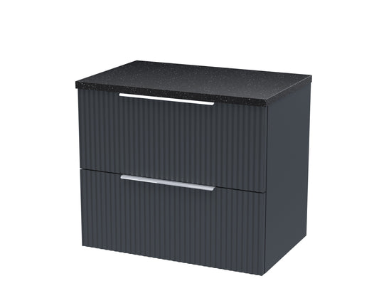 Hudson Reed Fluted 600mm Soft Black Wall Hung 2-Drawer Vanity Unit With Laminate Top
