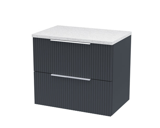 Hudson Reed Fluted 600mm Soft Black Wall Hung 2-Drawer Vanity Unit Including Laminate Top