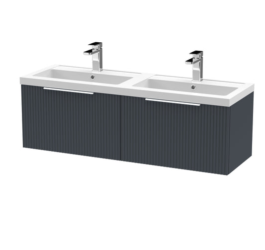 Hudson Reed Fluted 1200mm Wall Hung 2-Drawer Vanity Unit with Double Basin
