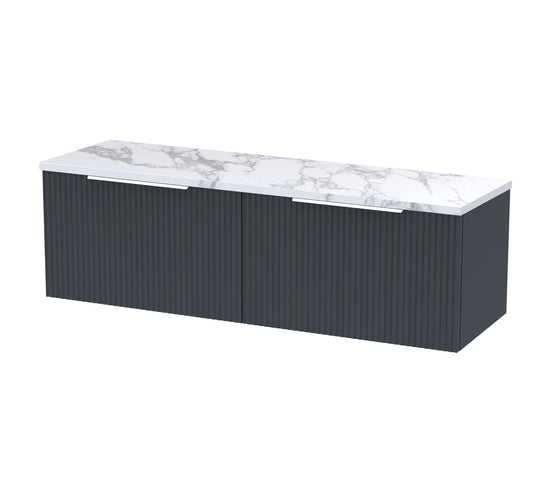 Hudson Reed Fluted 1200mm Soft Black Wall Hung 2-Drawer Vanity Unit With Laminate Worktop